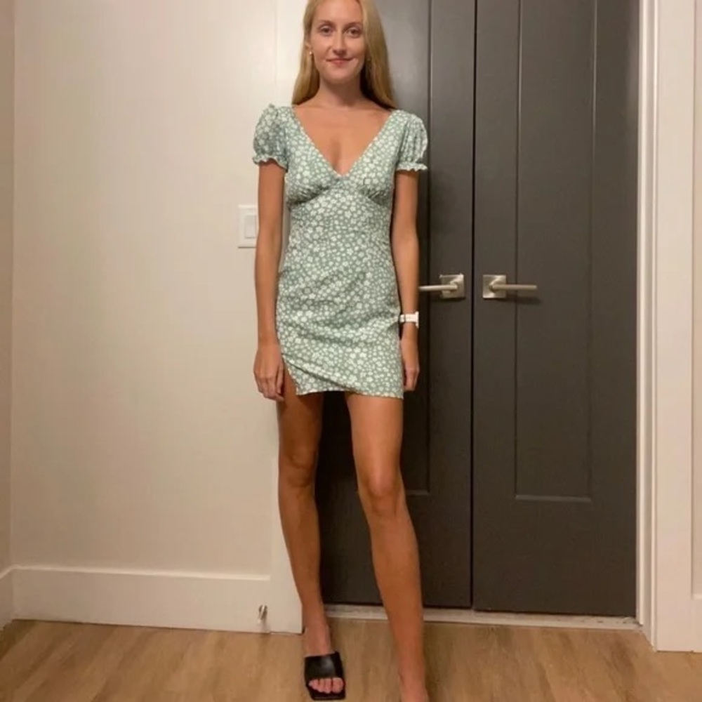 Princess Polly Green Floral Daisy Puff Sleeve Mini Dress - Picture 7 of 16